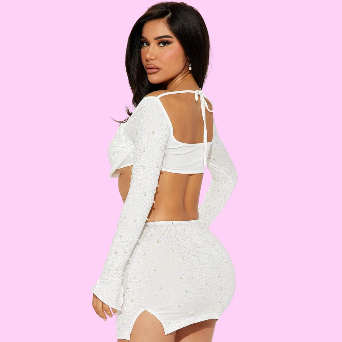 Embellished Skirt Set White