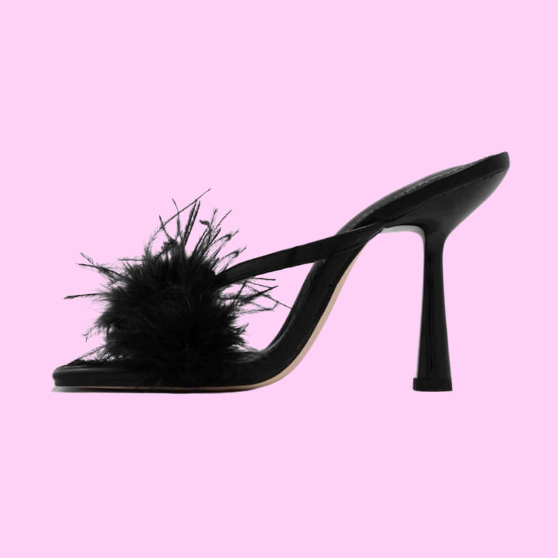 Feather Band Mule Heels Black