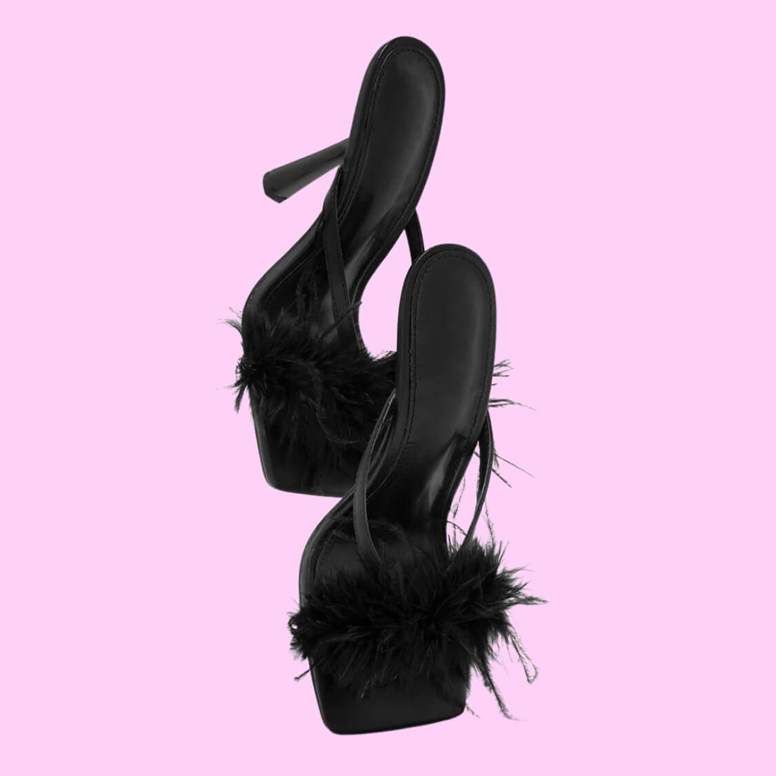 Feather Band Mule Heels Black