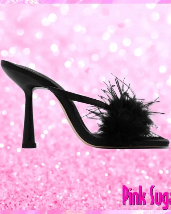 Feather Band Mule Heels Black
