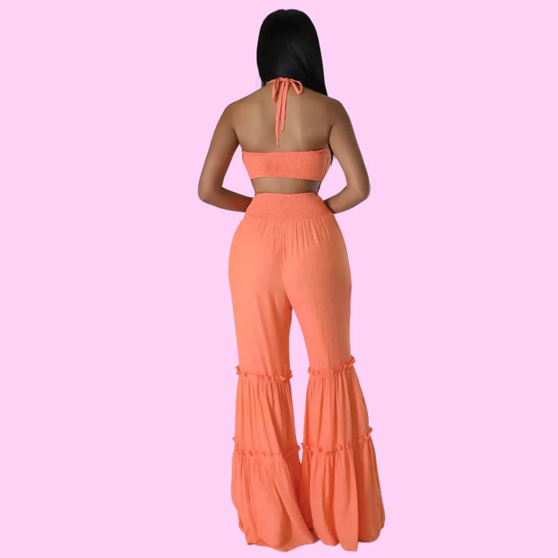 Halter Flare Leg Jumpsuit Coral