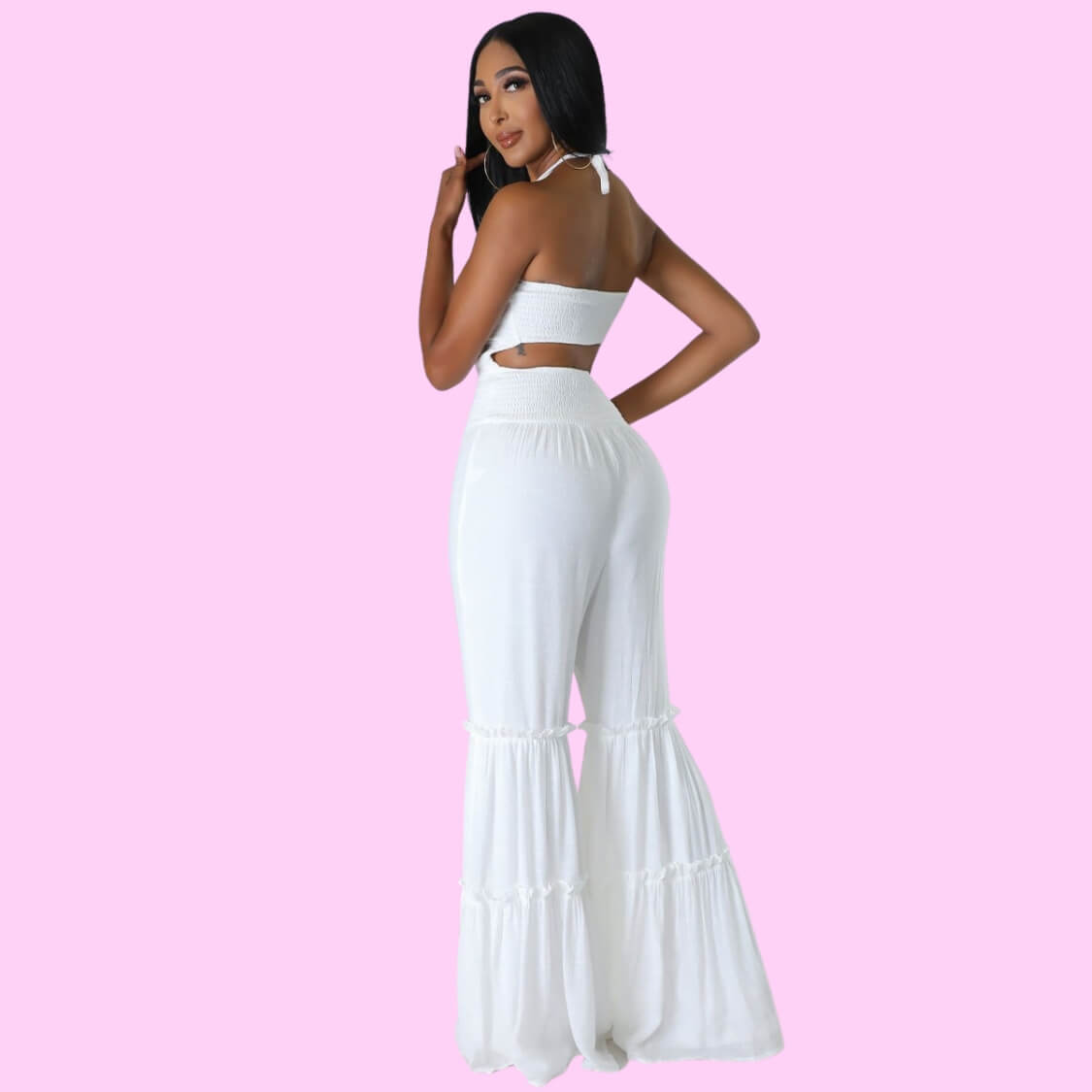 Halter Flare Leg Jumpsuit White
