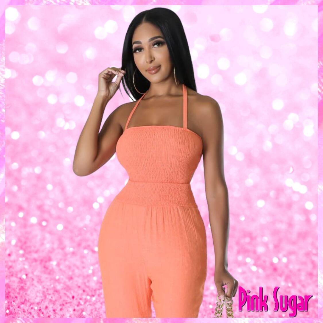 Halter Flare Leg Jumpsuit Coral
