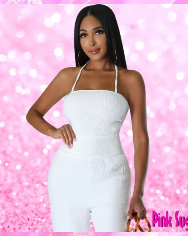 Halter Flare Leg Jumpsuit White