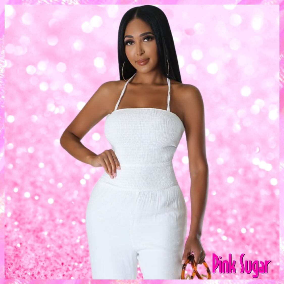 Halter Flare Leg Jumpsuit White