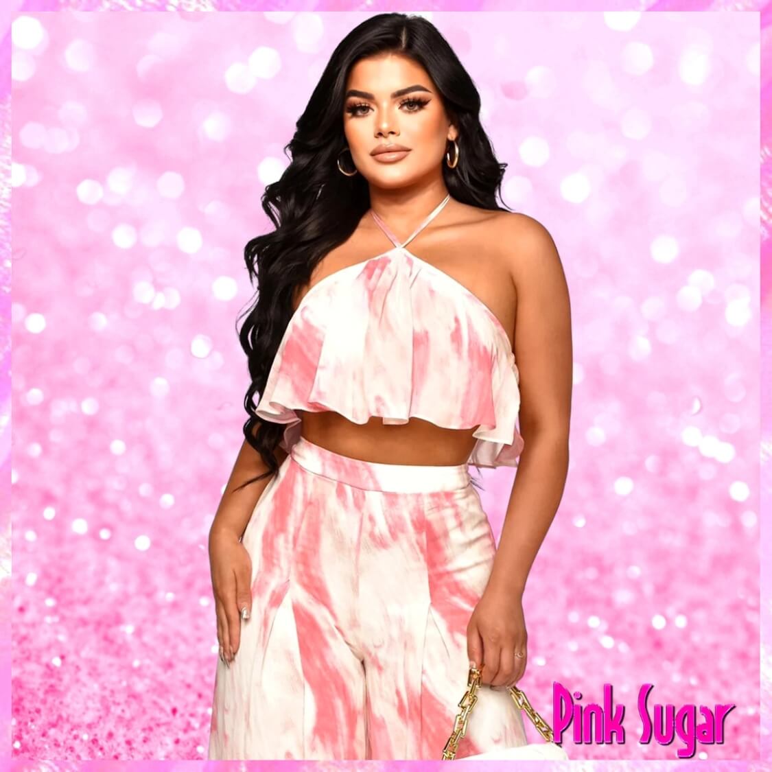 Halter Crop Top Pants Set Pink