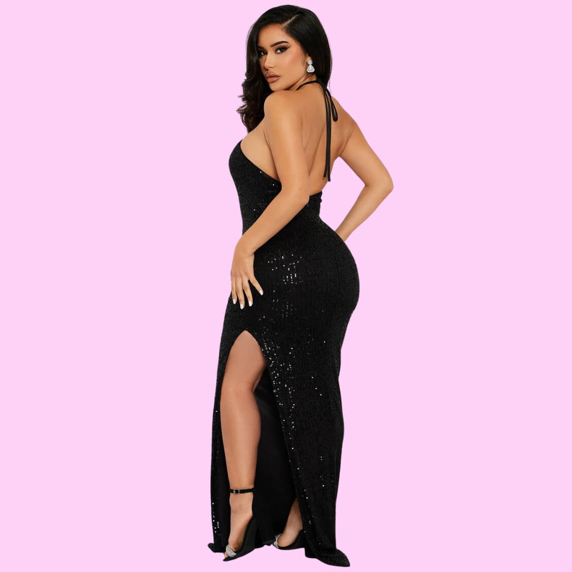 Halter Sequin Party Maxi Dress