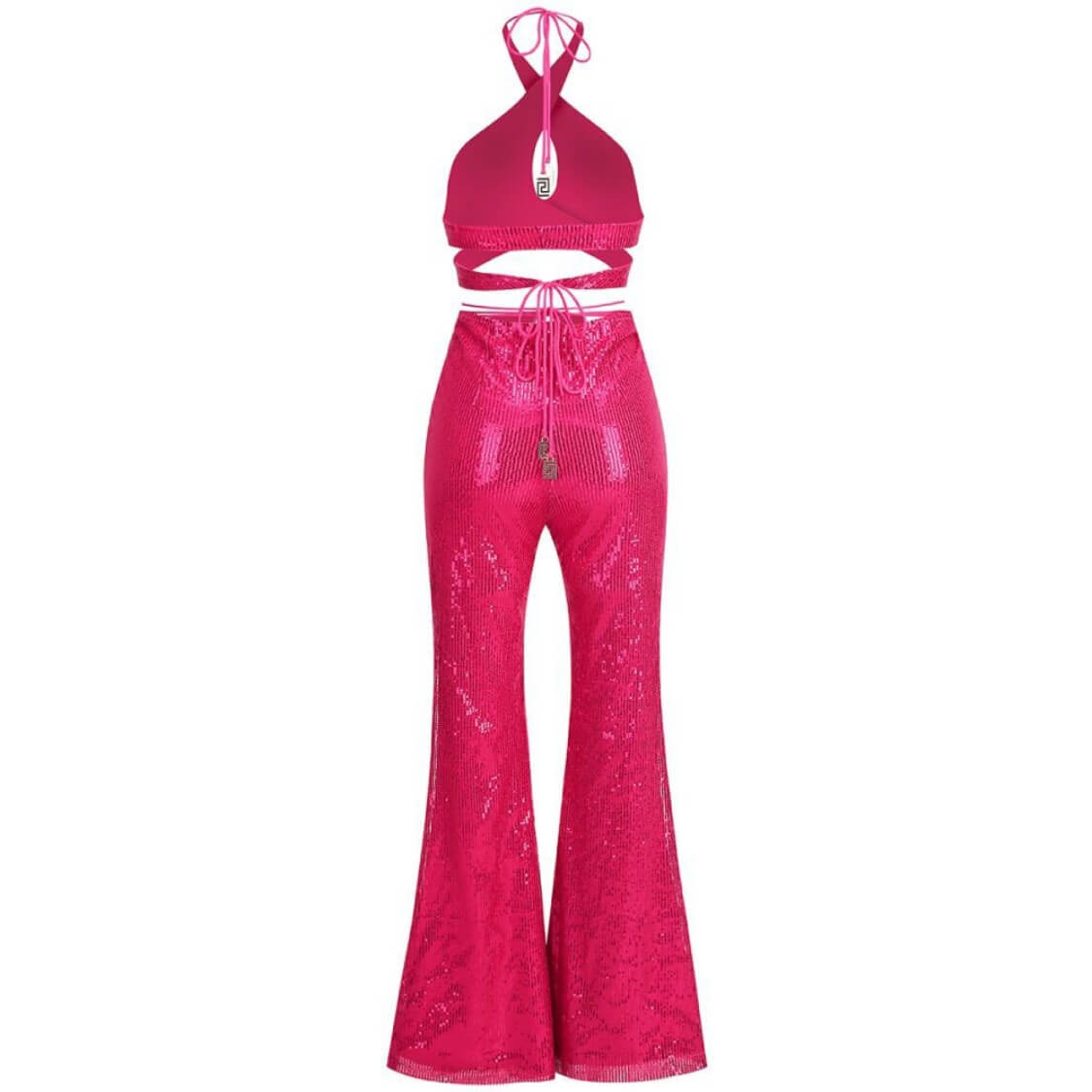 Hot Pink Sequin Halter Top Pants Set