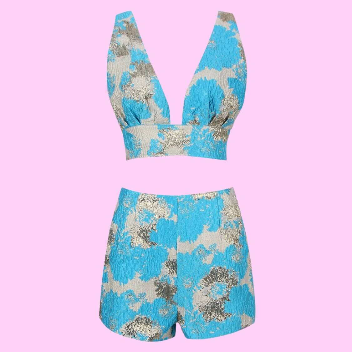 Jacquard Plunge Two Piece Shorts Set