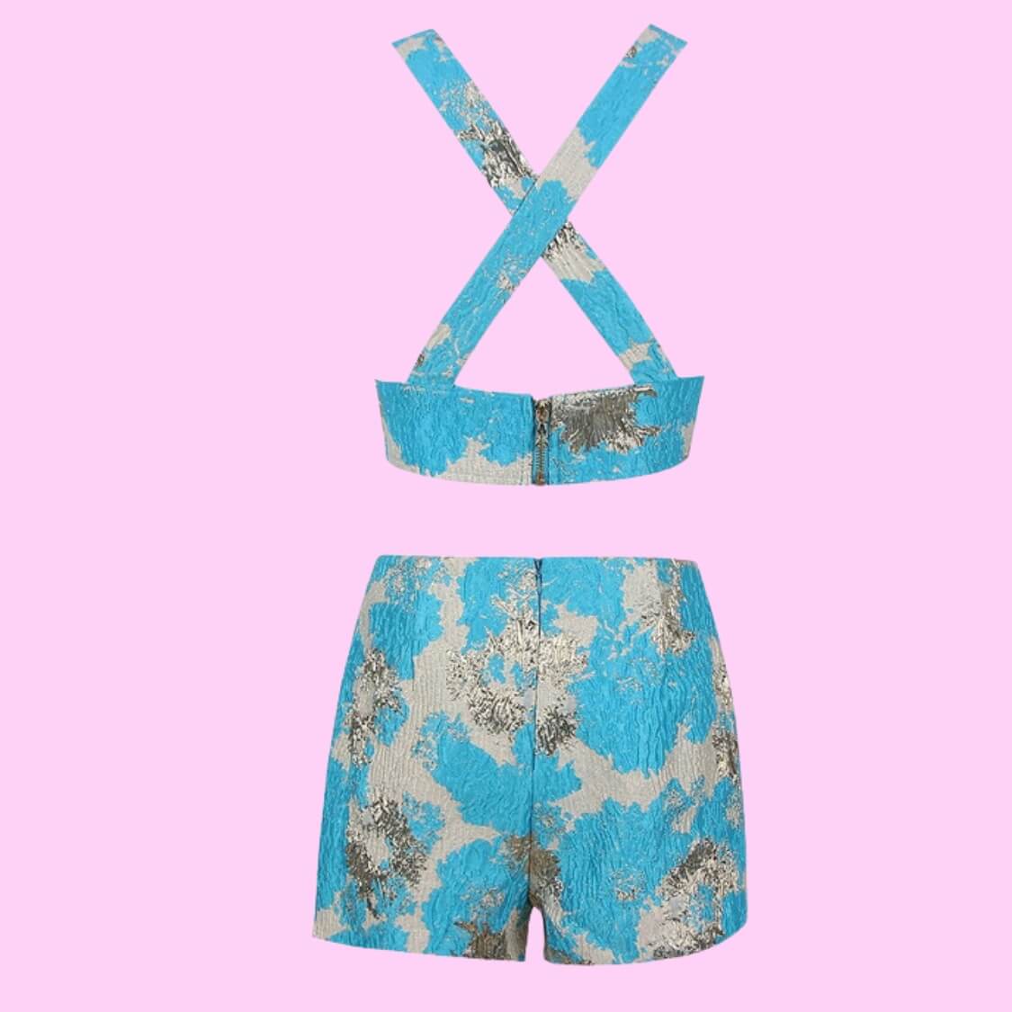 Jacquard Plunge Two Piece Shorts Set