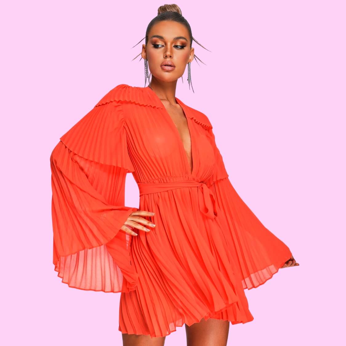 Long Sleeve Pleated Dress