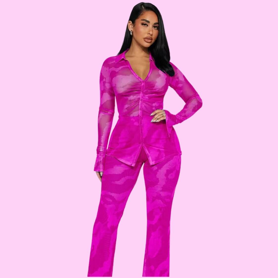 Mesh Pant Set Hot Pink
