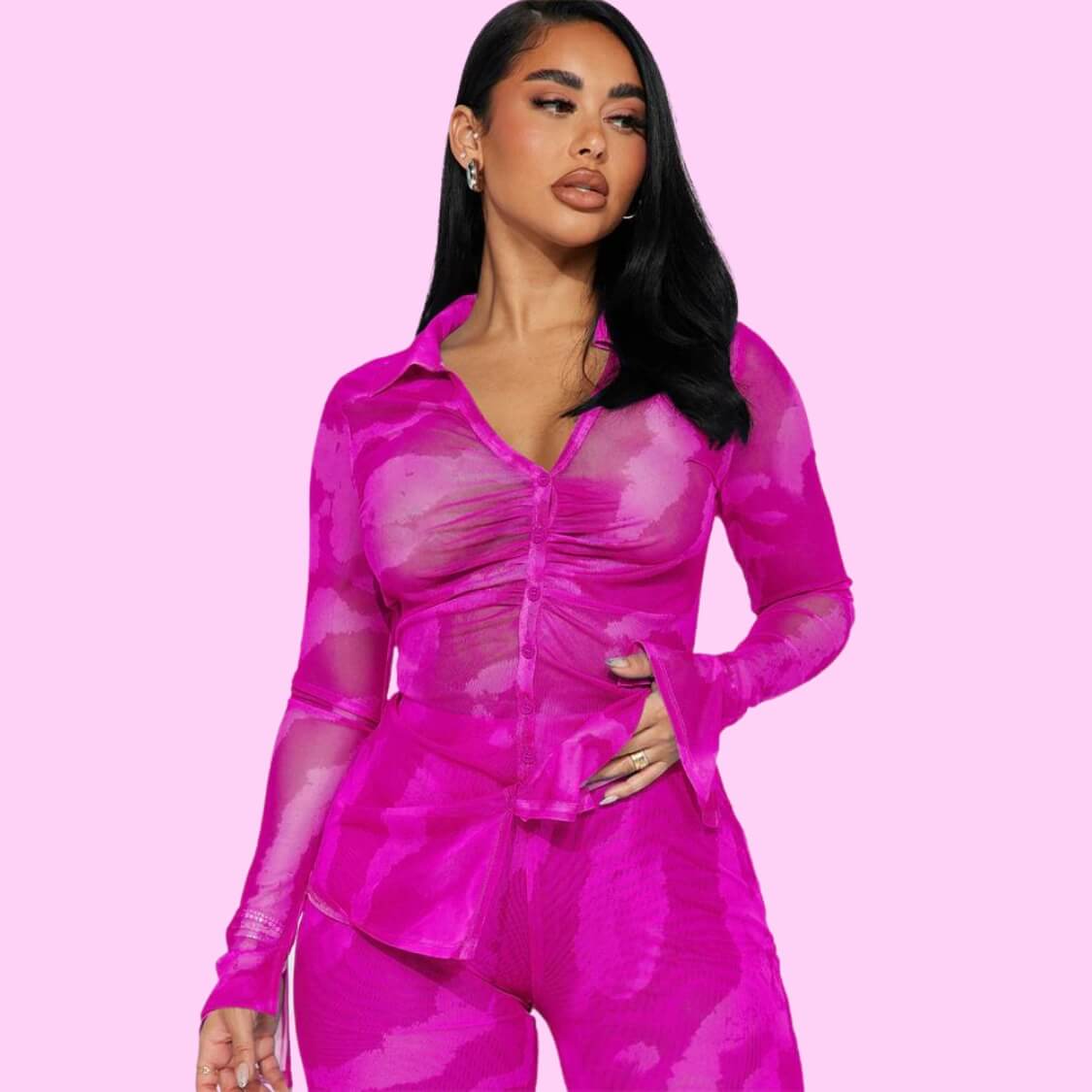 Mesh Pant Set Hot Pink