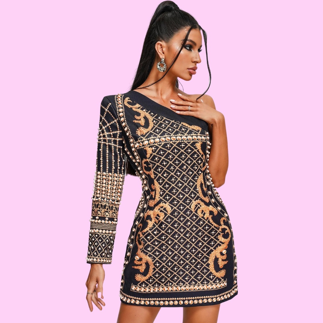 One Shoulder Embellished Dress