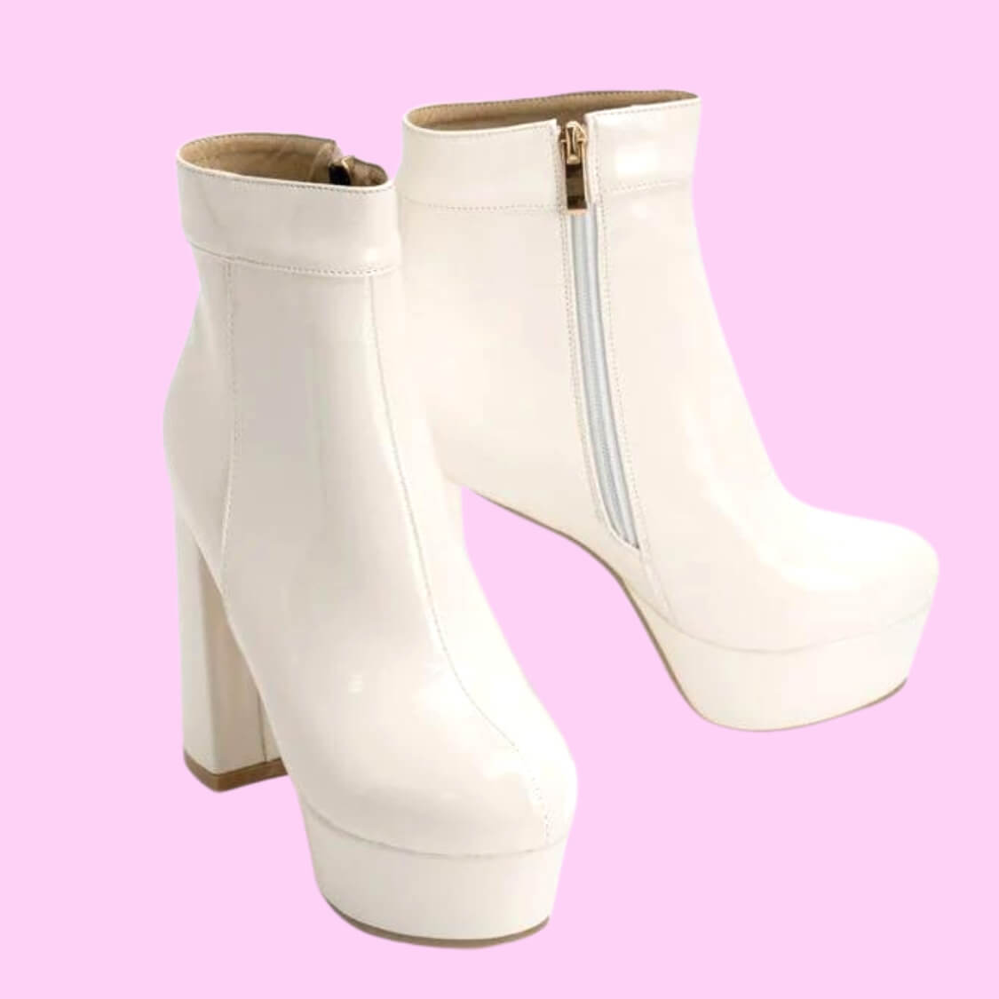 Patent Leather Platform Boots White