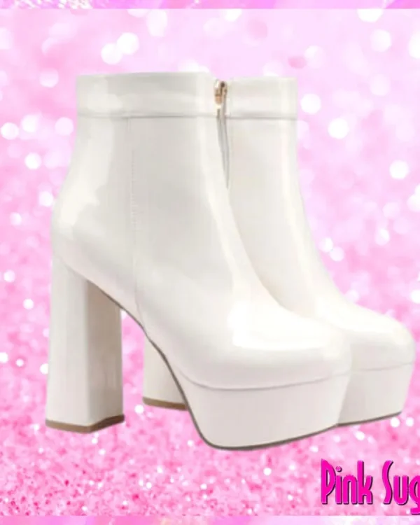 Patent Leather Platform Boots White