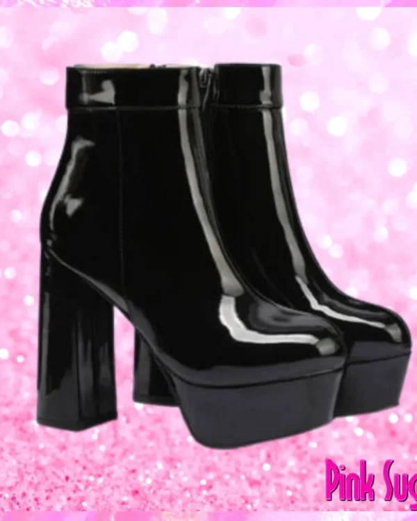 Patent Leather Platform Boots Black