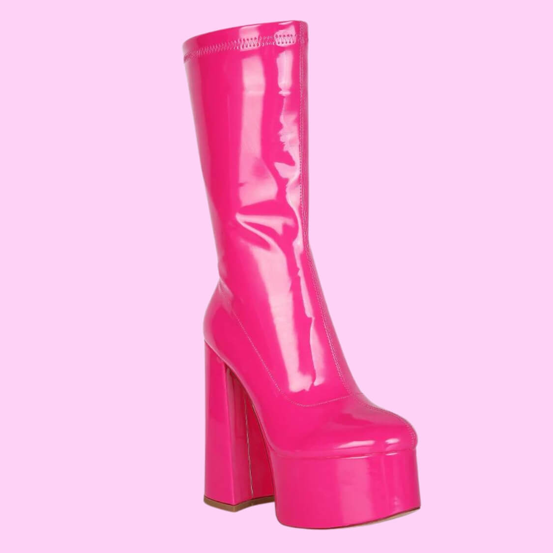 Patent Leather Platform Mid Calf Boots