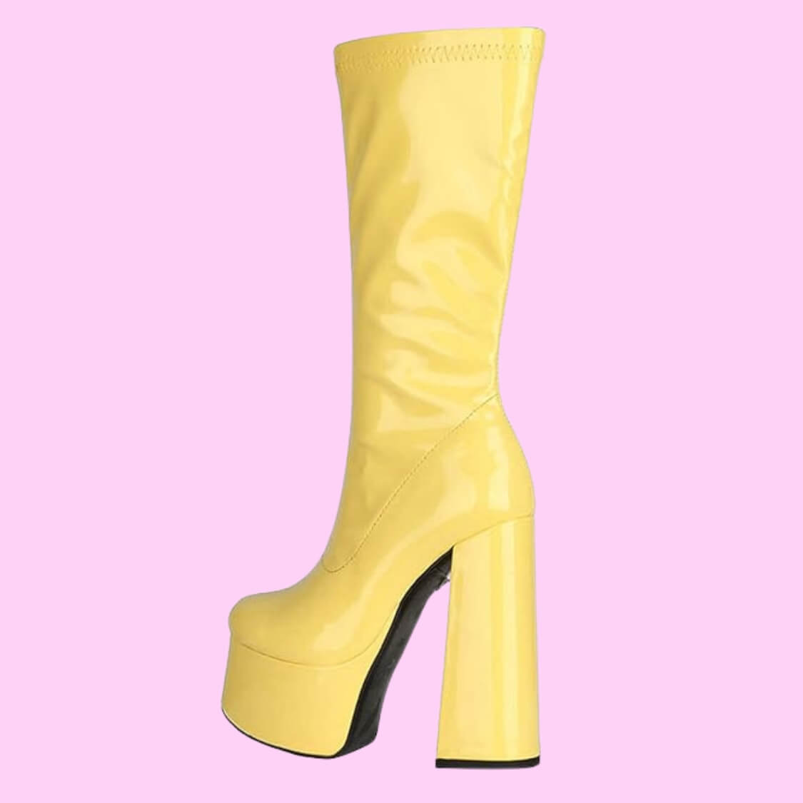 Patent Leather Platform Mid Calf Boots Yellow