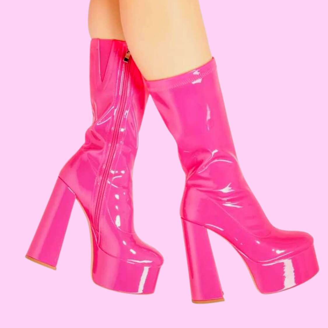 Patent Leather Platform Mid Calf Boots