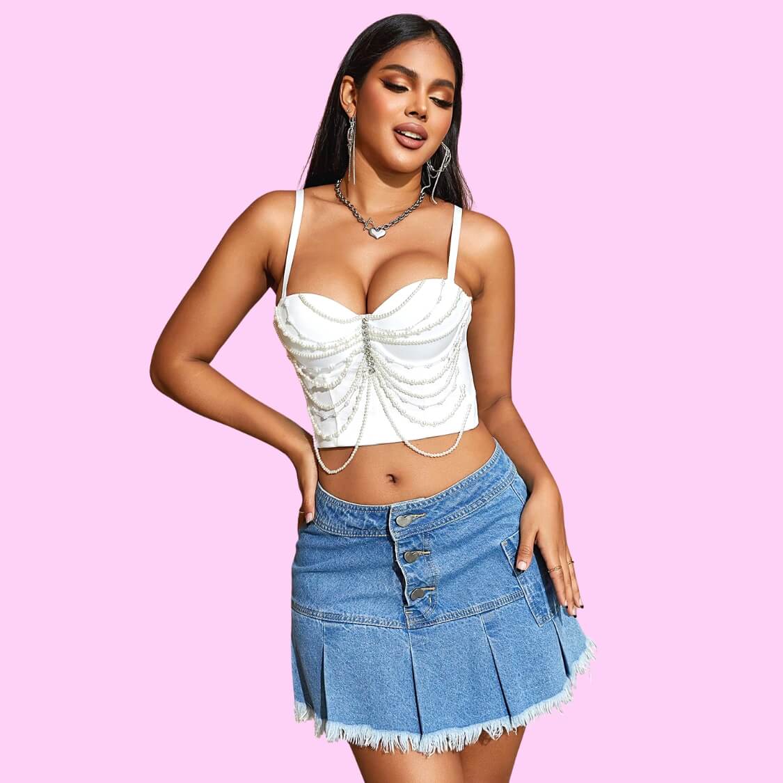 Pearl Rhinestone Cami Corset Top