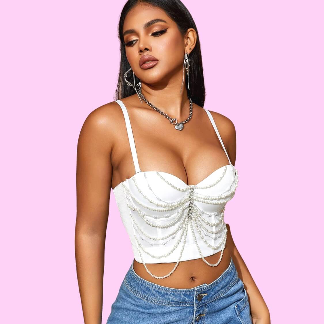 Pearl Rhinestone Cami Corset Top
