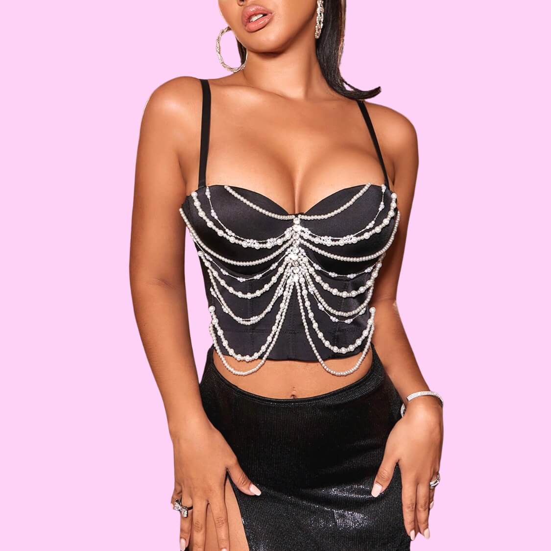 Pearl Rhinestone Cami Corset Top