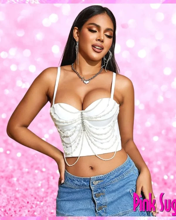 Pearl Rhinestone Cami Corset Top