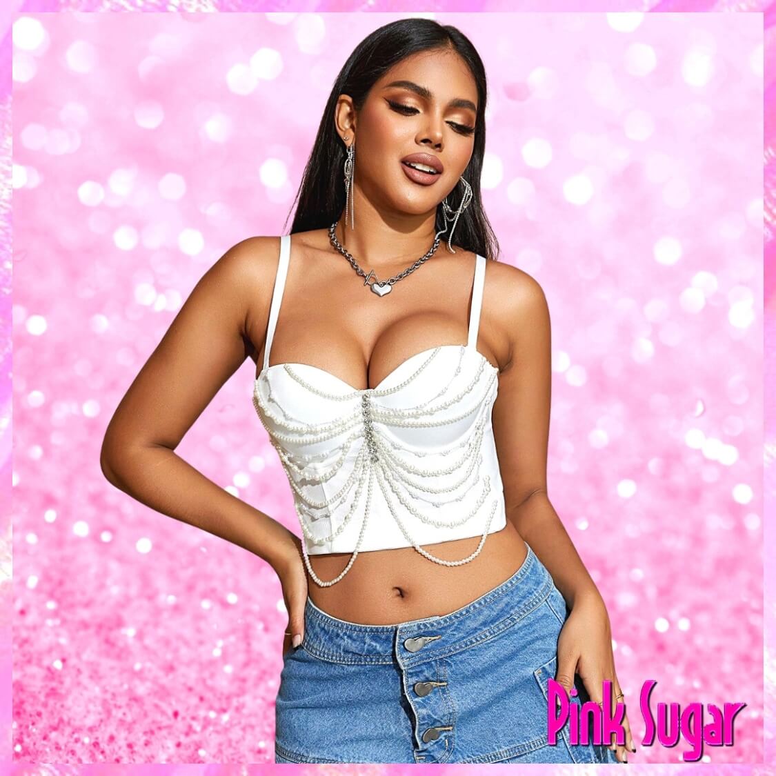 Pearl Rhinestone Cami Corset Top