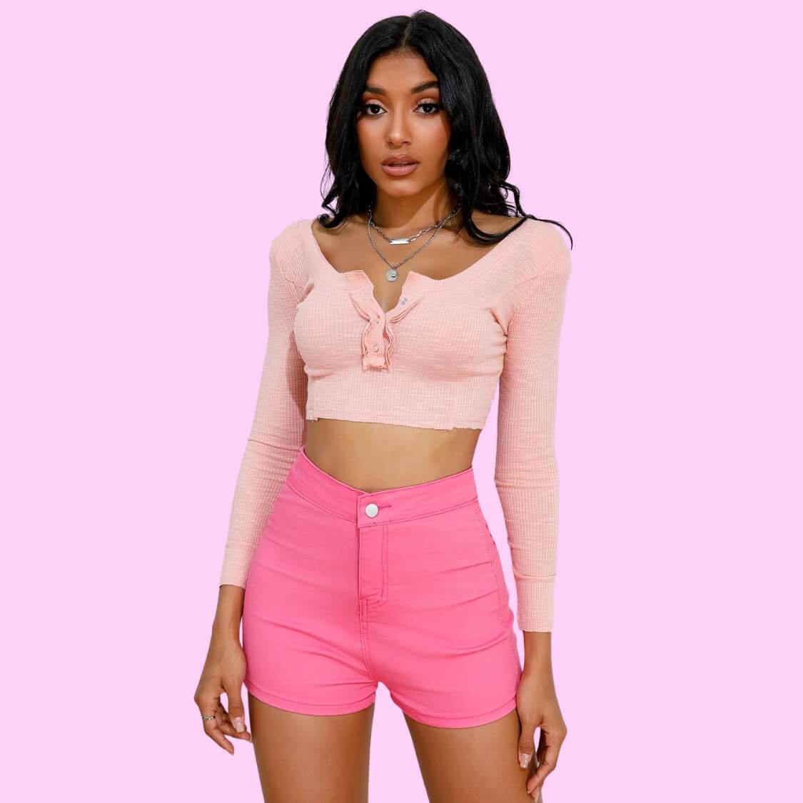 Pink Denim Shorts