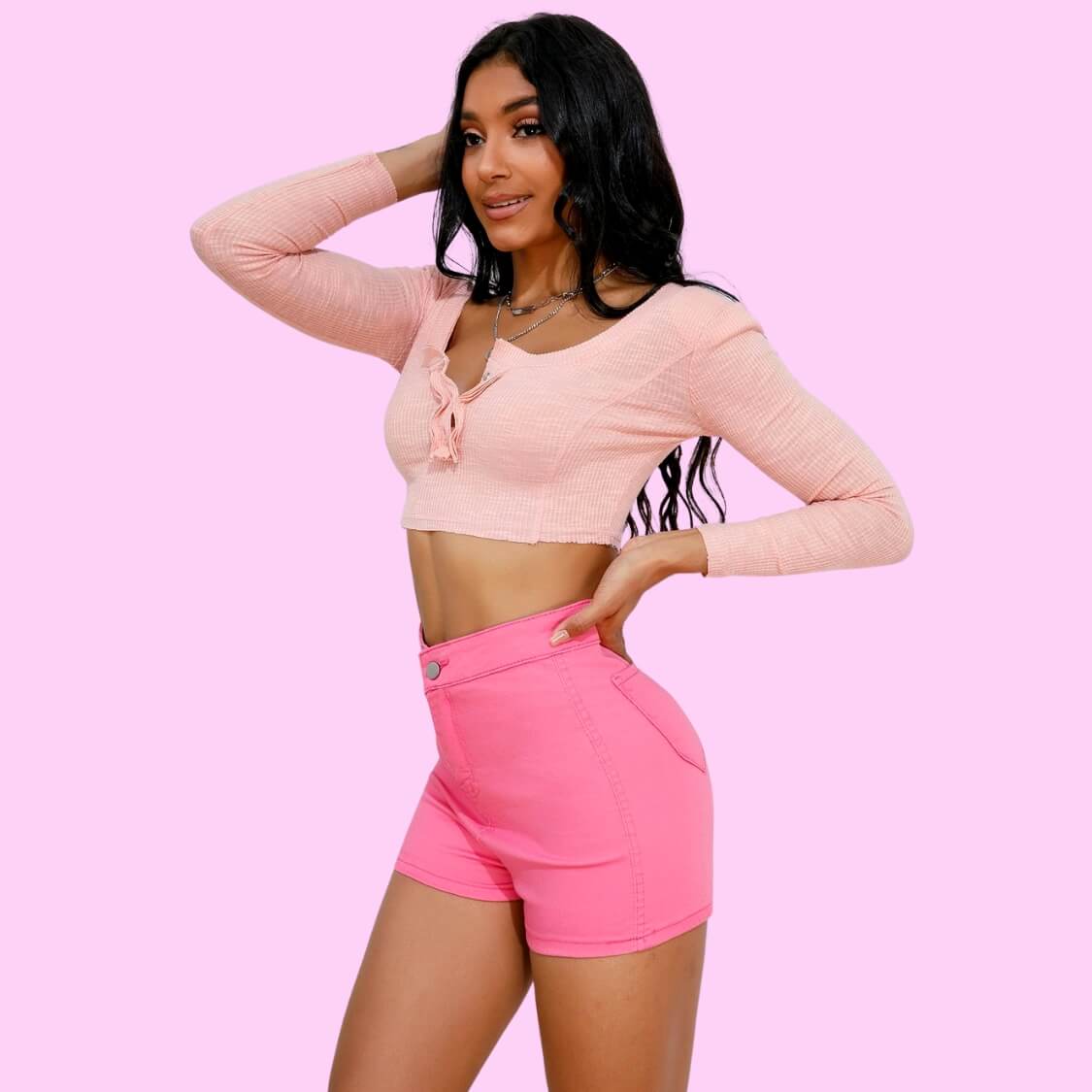 Pink Denim Shorts