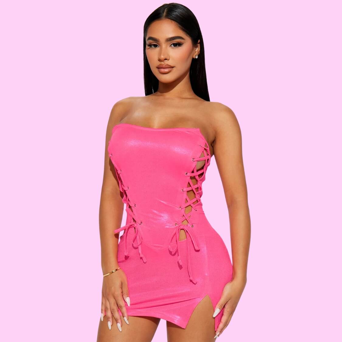 Pink Iridescent Strapless Dress