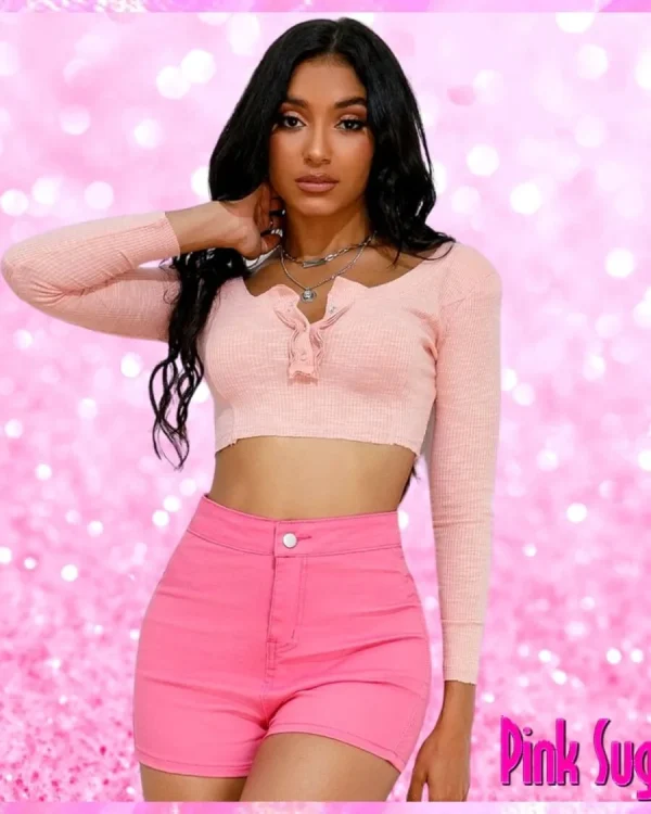Pink Long Sleeve Crop Top