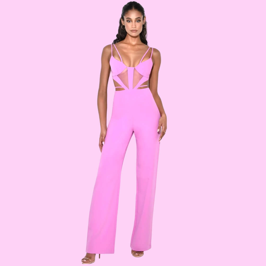 Pink Mesh Cutout Jumpsuit