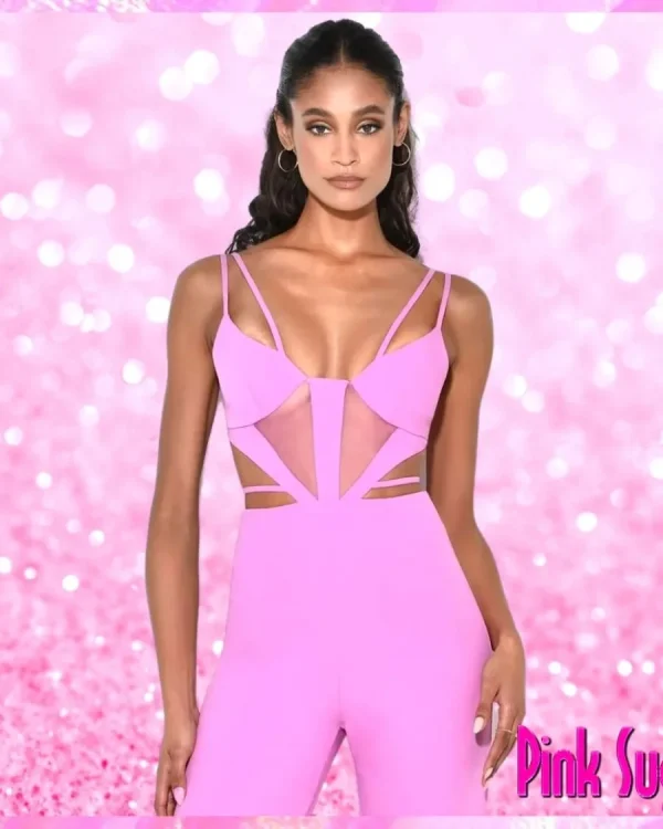 Pink Mesh Cutout Jumpsuit