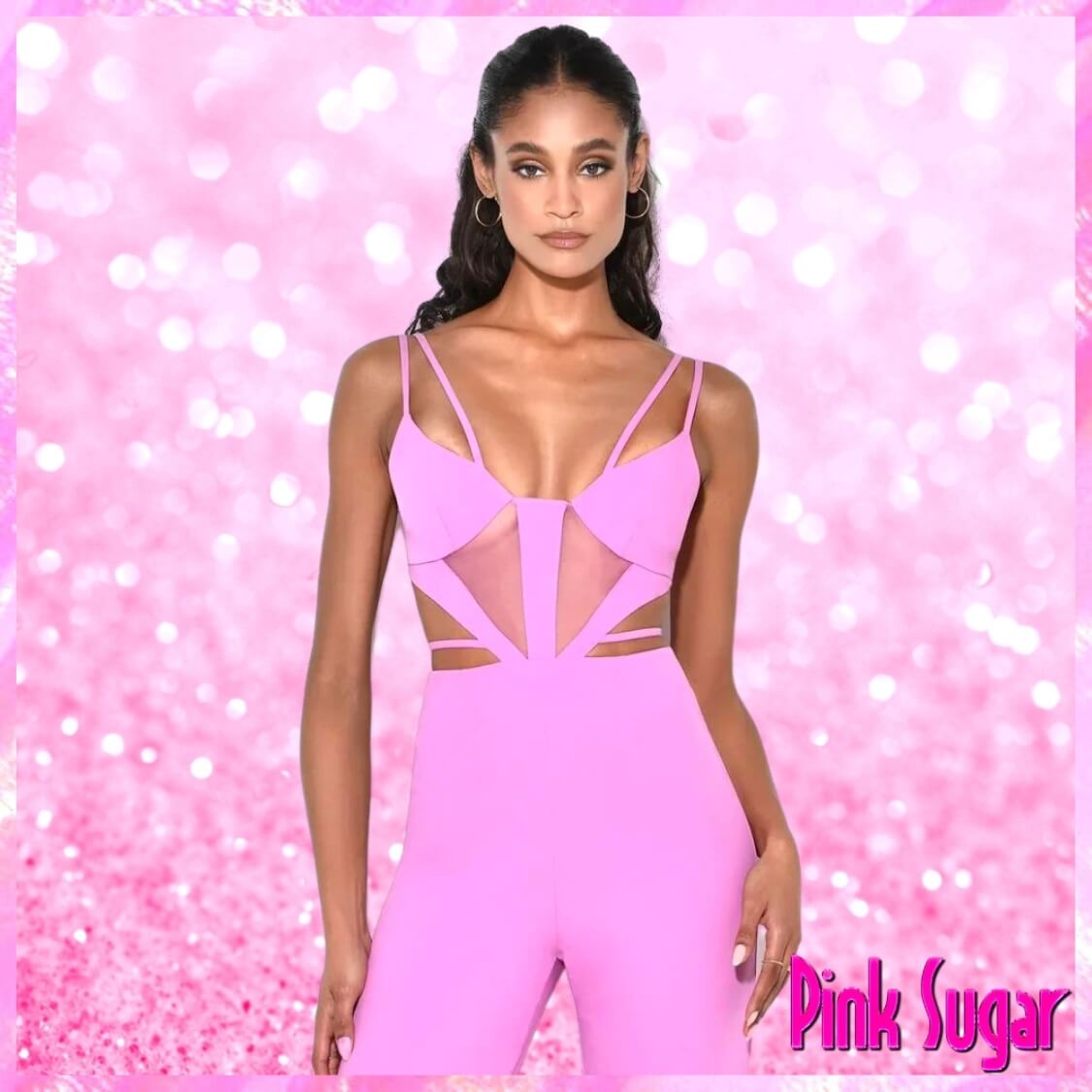 Pink Mesh Cutout Jumpsuit