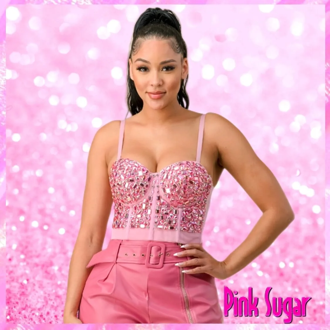 Pink Rhinestone Corset Top