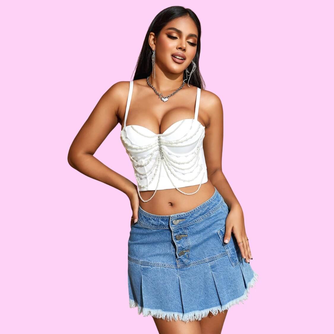 Pleated Denim Skirt