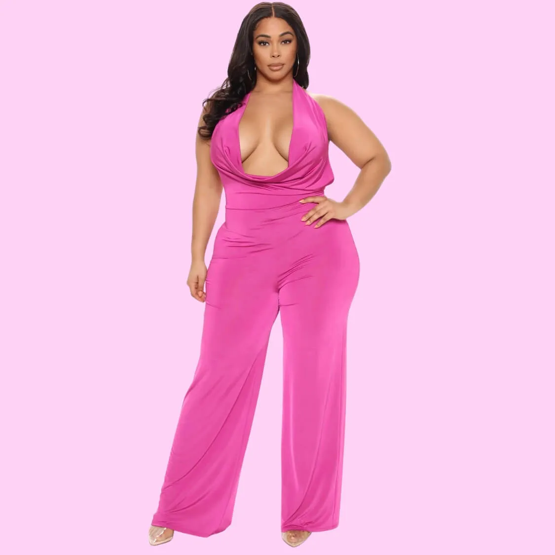 Plunging Backless Jumpsuit Pink