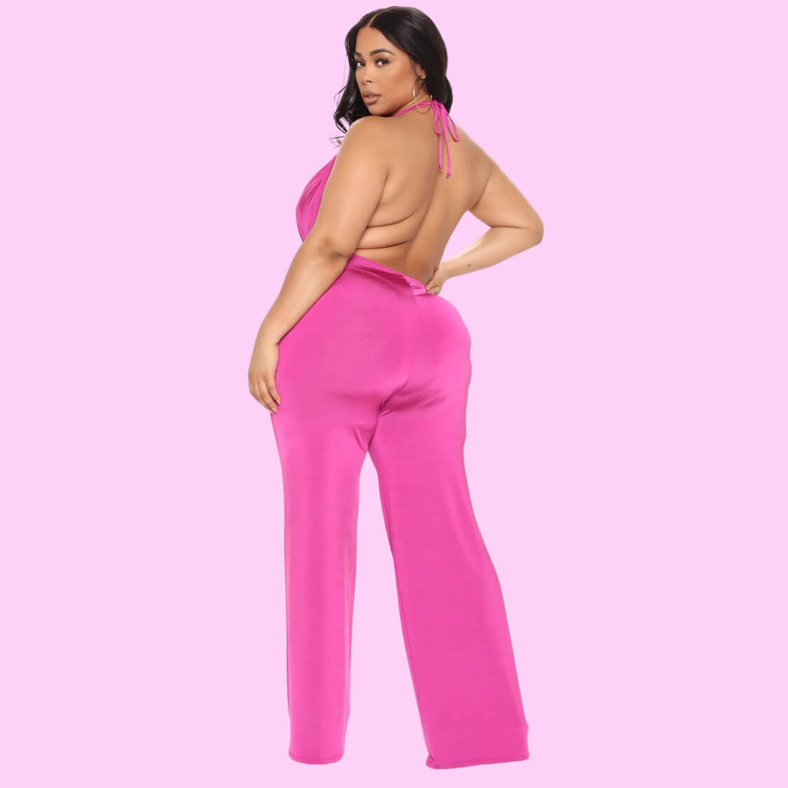 Plunging Backless Jumpsuit Pink