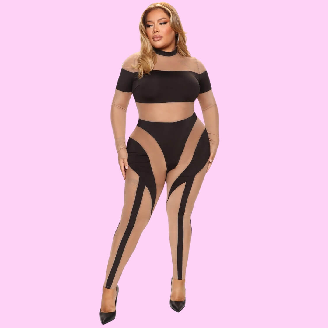 Plus Size Sheer Mesh Jumpsuit