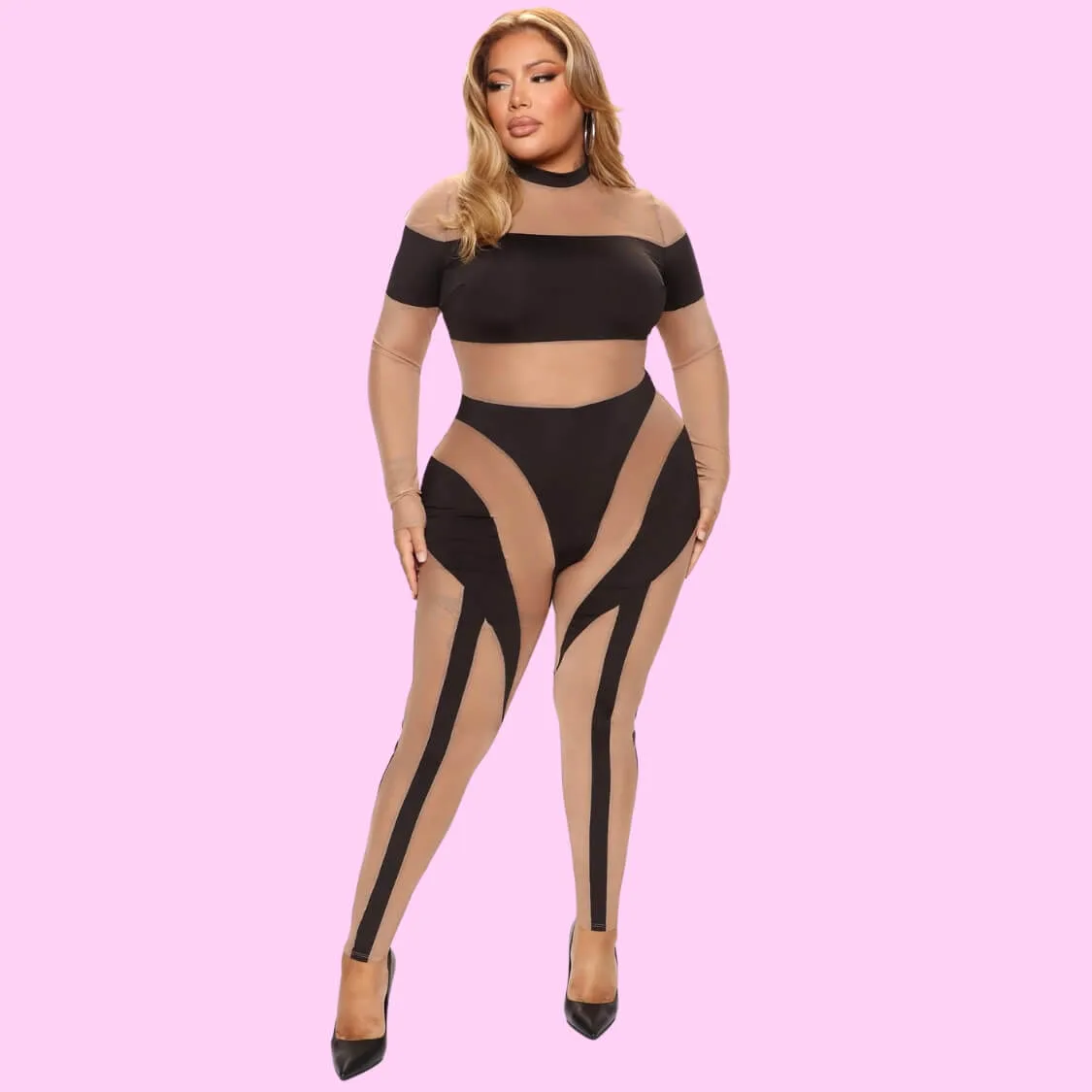 Plus Size Sheer Mesh Jumpsuit
