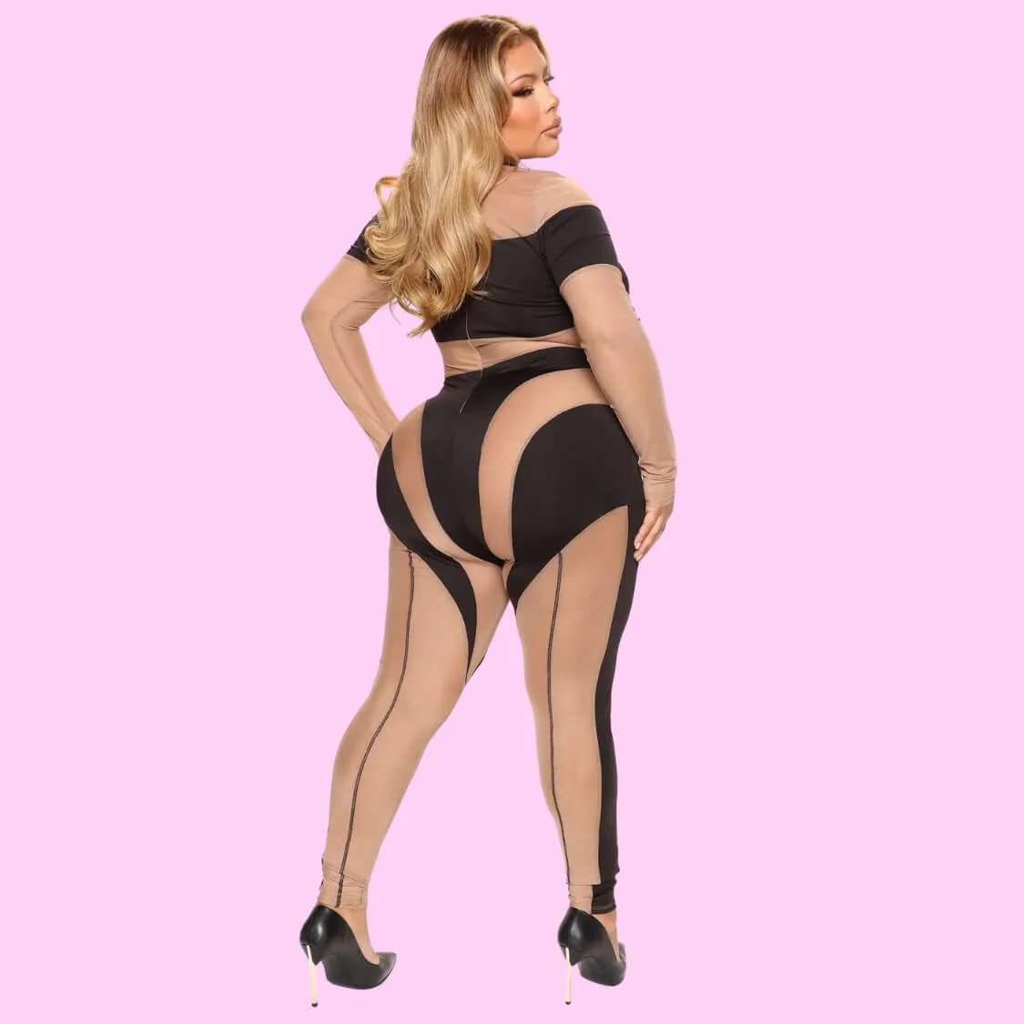 Plus Size Sheer Mesh Jumpsuit