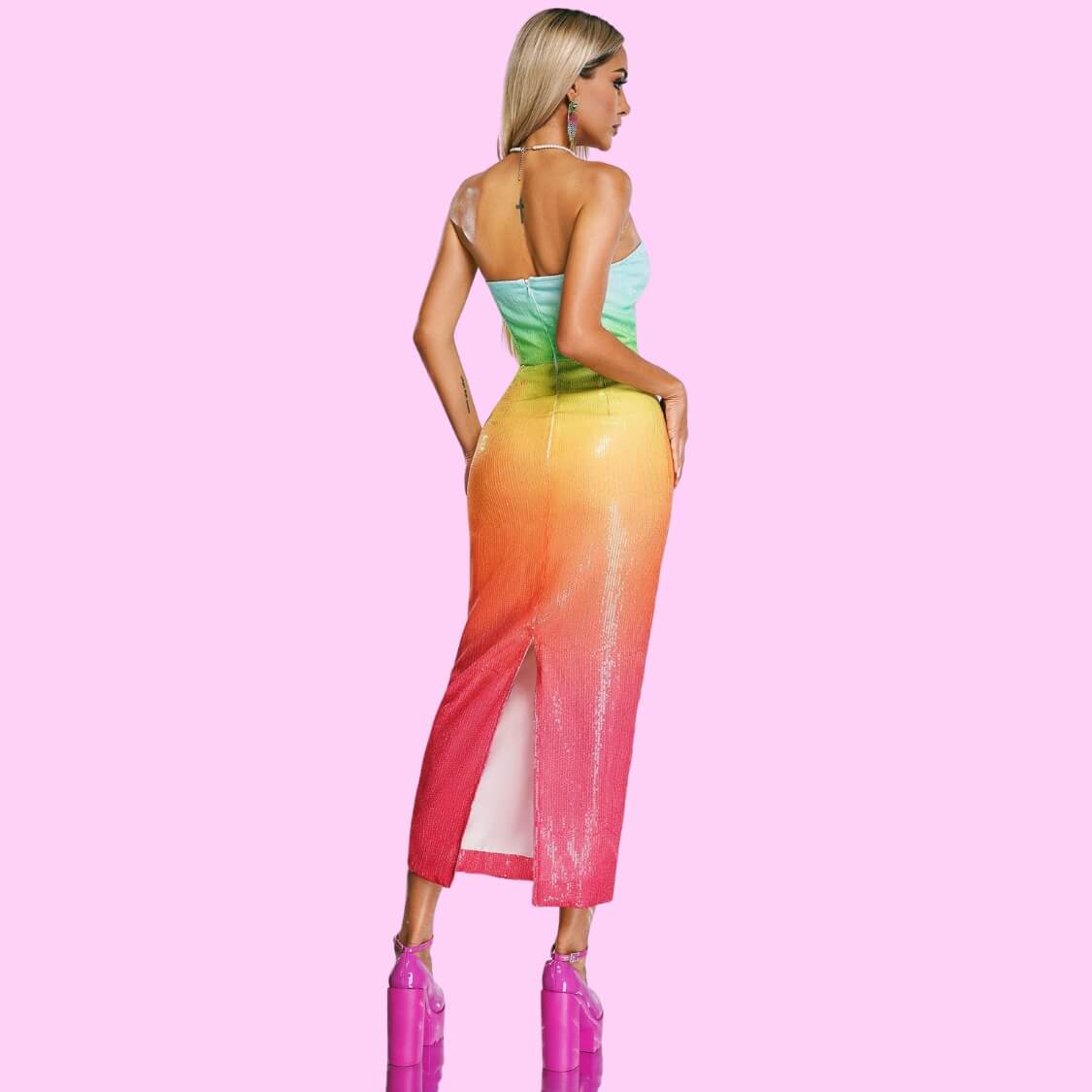 Rainbow Sequin Midi Maxi Dress