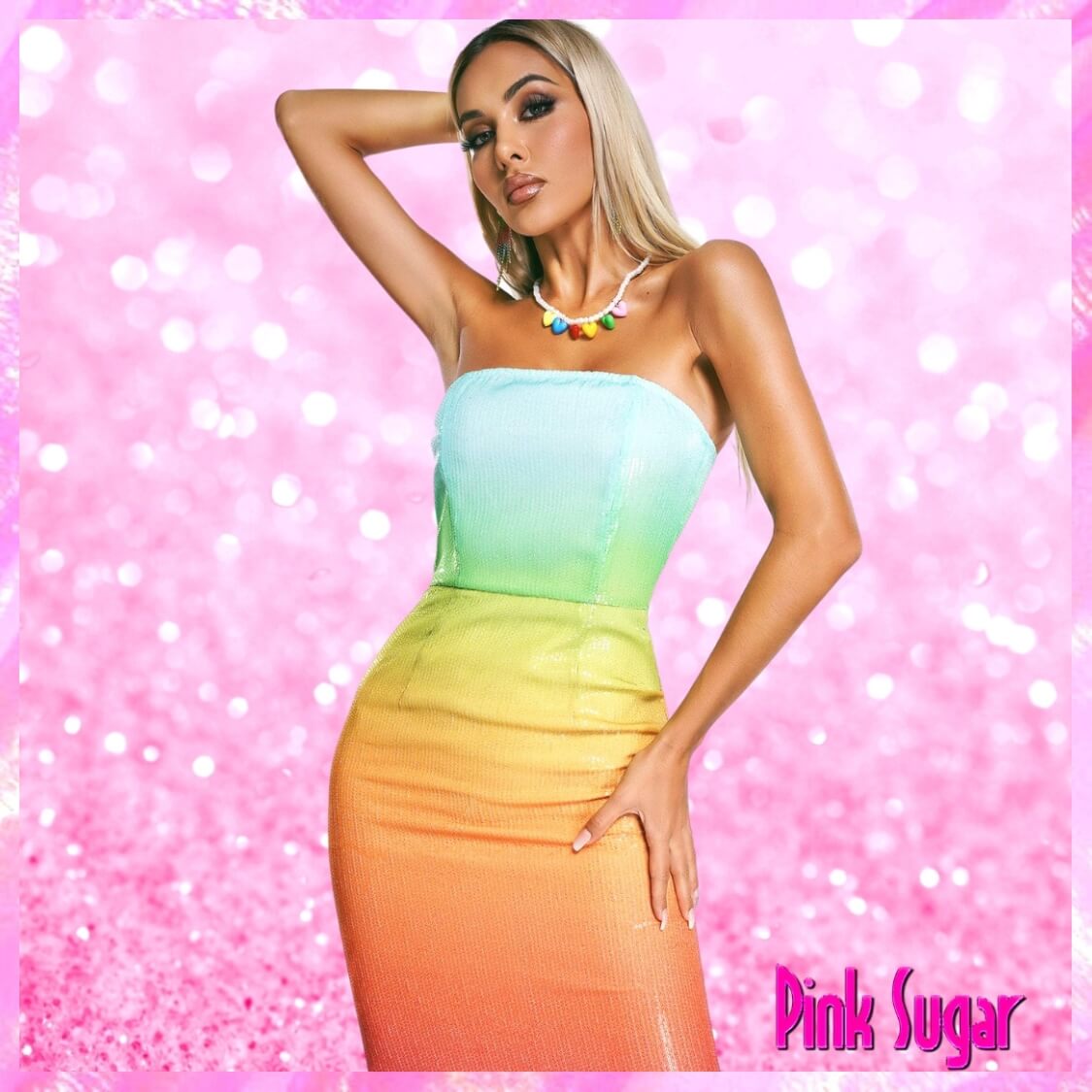 Rainbow Sequin Midi Maxi Dress