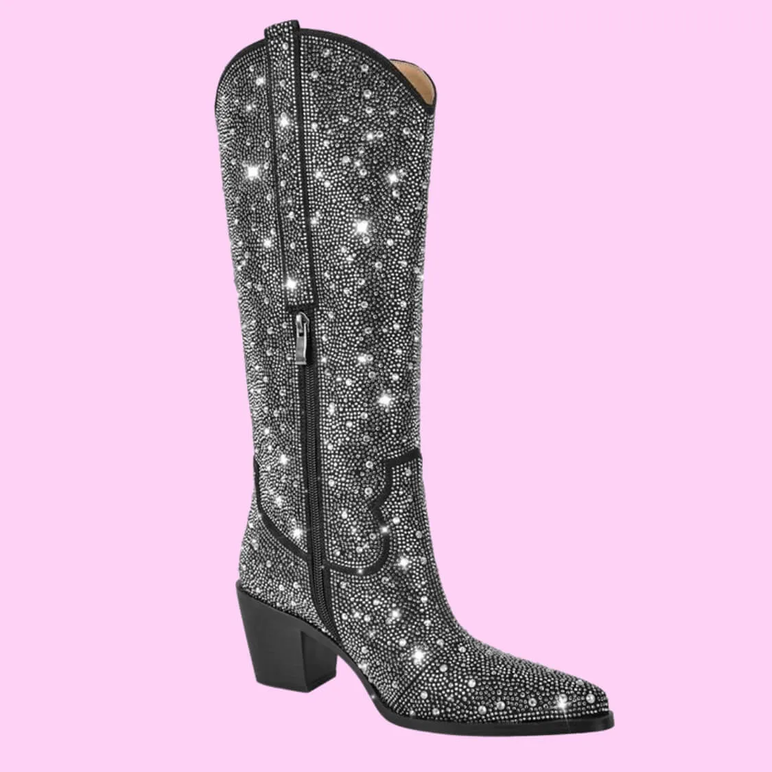 Rhinestone Country Western Boots Black