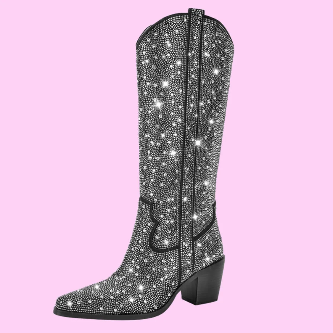 Rhinestone Country Western Boots Black