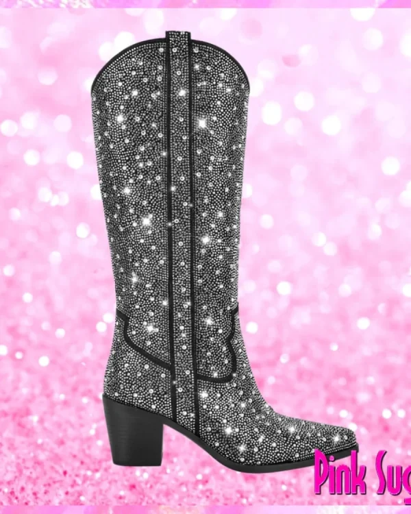 Rhinestone Country Western Boots Black