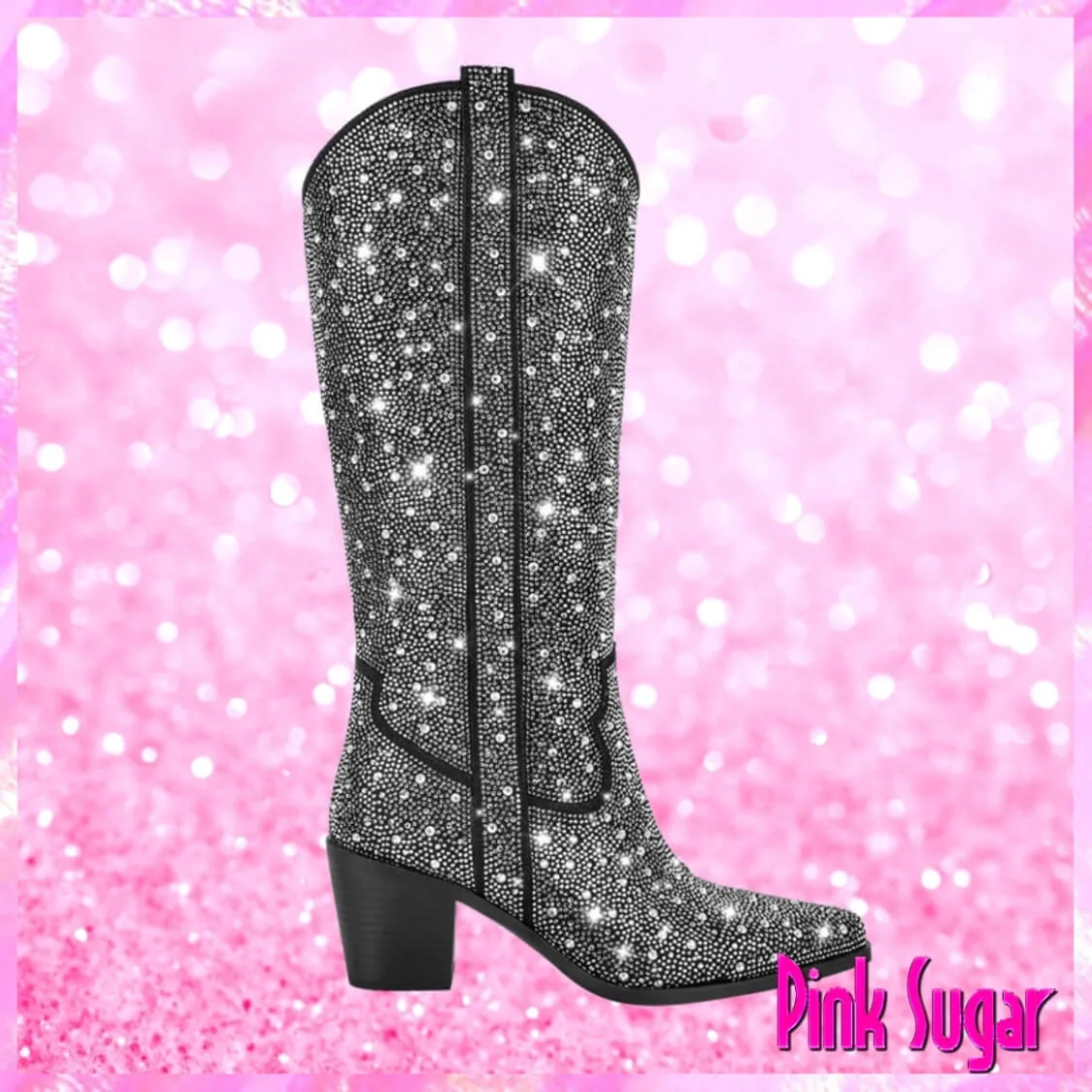Rhinestone Country Western Boots Black