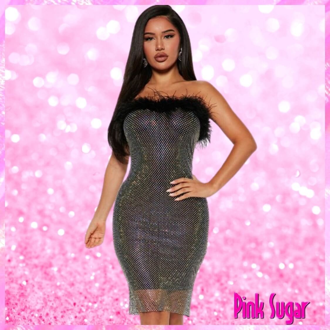 Rhinestone Feather Bardot Dress